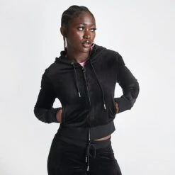 Women's Juicy Couture OG Big Bling Velour Zip-Up Hoodie Liquorice - 11000536 041 -Nike Store 11000536 041 M3