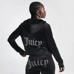 Women's Juicy Couture OG Big Bling Velour Zip-Up Hoodie Liquorice - 11000536 041 -Nike Store 11000536 041 M4