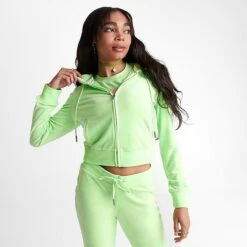 Women's Juicy Couture OG Big Bling Velour Zip-Up Hoodie Sour Apple - 11000536 321 -Nike Store 11000536 321 M3