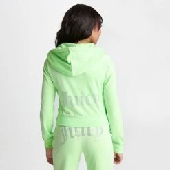 Women's Juicy Couture OG Big Bling Velour Zip-Up Hoodie Sour Apple - 11000536 321 -Nike Store 11000536 321 M4
