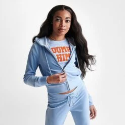 Women's Juicy Couture OG Big Bling Velour Zip-Up Hoodie Frosted - 11000536 430 -Nike Store 11000536 430 M3