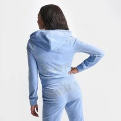 Women's Juicy Couture OG Big Bling Velour Zip-Up Hoodie Frosted - 11000536 430 -Nike Store 11000536 430 M4