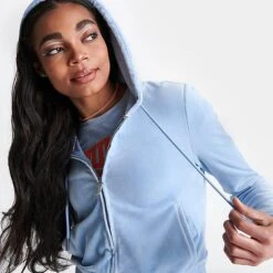 Women's Juicy Couture OG Big Bling Velour Zip-Up Hoodie Frosted - 11000536 430 -Nike Store 11000536 430 M5