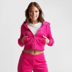 Women's Juicy Couture OG Big Bling Velour Zip-Up Hoodie Vixen Pink - 11000536 577 -Nike Store 11000536 577 M3
