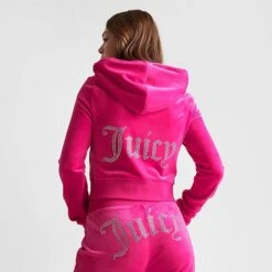 Women's Juicy Couture OG Big Bling Velour Zip-Up Hoodie Vixen Pink - 11000536 577 -Nike Store 11000536 577 M4