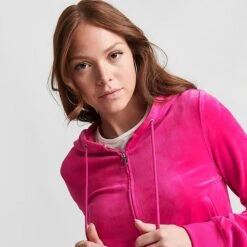 Women's Juicy Couture OG Big Bling Velour Zip-Up Hoodie Vixen Pink - 11000536 577 -Nike Store 11000536 577 M6