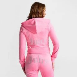 Women's Juicy Couture OG Big Bling Velour Zip-Up Hoodie Hot Hot - 11000536 676 -Nike Store 11000536 676 M4