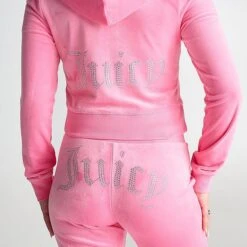 Women's Juicy Couture OG Big Bling Velour Zip-Up Hoodie Hot Hot - 11000536 676 -Nike Store 11000536 676 M5