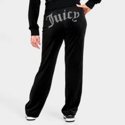 Women's Juicy Couture OG Big Bling Velour Track Pants Liquorice - 1100053A 041