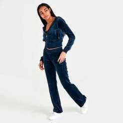 Women's Juicy Couture OG Big Bling Velour Track Pants Navy - 1100053A 407 -Nike Store 1100053A 407 M2