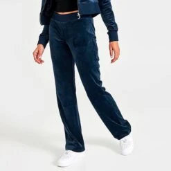 Women's Juicy Couture OG Big Bling Velour Track Pants Navy - 1100053A 407 -Nike Store 1100053A 407 M4