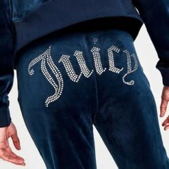 Women's Juicy Couture OG Big Bling Velour Track Pants Navy - 1100053A 407 -Nike Store 1100053A 407 M5