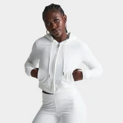 Women's Juicy Couture OG Big Bling Velour Zip-Up Hoodie Cream Soda - 11000946 102