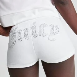 Women's Juicy Couture Pearly Big Bling Velour Booty Shorts Cream Soda - 11001177 102 -Nike Store 11001177 102 M5