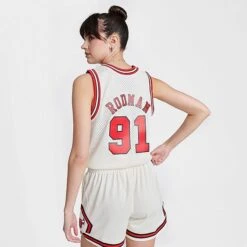 Women's Mitchell And Ness Chicago Bulls NBA Dennis Rodman Hardwood Classics Swingman Jersey Off White - 5052CBU9 250