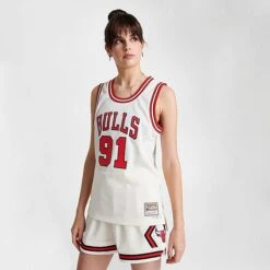 Women's Mitchell And Ness Chicago Bulls NBA Dennis Rodman Hardwood Classics Swingman Jersey Off White - 5052CBU9 250 -Nike Store 5052CBU9 250 M3