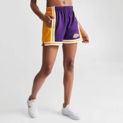 Women's Mitchell & Ness Los Angeles Lakers NBA Swingman Shorts Purple - 8123LALP PUR -Nike Store 8123LALP PUR M3