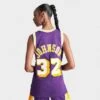 Women's Mitchell And Ness Los Angeles Lakers NBA Magic Johnson Hardwood Classics Swingman Jersey Purple - 812LALD PUR -Nike Store 812LALD PUR M1