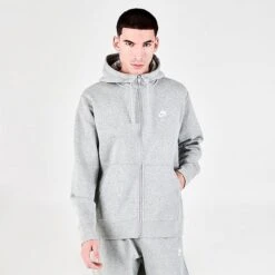 Nike Sportswear Club Fleece Full-Zip Hoodie Dark Grey Heather/Matte Silver/White - BV2645 063