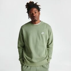 Nike Sportswear Club Fleece Crewneck Sweatshirt Oil Green/White - BV2662 386 -Nike Store BV2662 386 M3