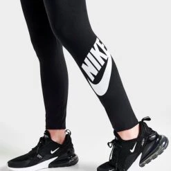 Women's Nike Sportswear Essential High-Waisted Leggings Black/White - CZ8528 010 -Nike Store CZ8528 010 M5