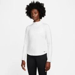 Women's Nike Therma-FIT One Long-Sleeve Half-Zip Top White/Black - DD4945 100