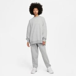 Women's Nike Sportswear Collection Essentials Oversized Fleece Crewneck Sweatshirt Dark Grey Heather/White - DD5632 063 -Nike Store DD5632 063 M3