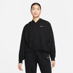 Women's Nike Sportswear Collection Essentials Oversized Fleece Hoodie Black/White - DM6417 010