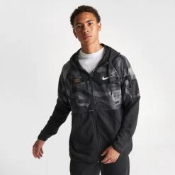Men's Nike Dri-FIT Fleece Camo Print Full-Zip Hoodie Black/Black/Coconut Milk - DQ4790 010 -Nike Store DQ4790 010 M3