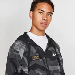 Men's Nike Dri-FIT Fleece Camo Print Full-Zip Hoodie Black/Black/Coconut Milk - DQ4790 010 -Nike Store DQ4790 010 M5