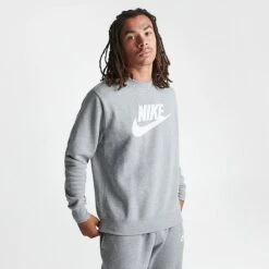 Nike Sportswear Club Fleece Futura Logo Crewneck Sweatshirt Dark Grey Heather - DQ4912 063 -Nike Store DQ4912 063 M3