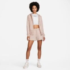 Women's Nike Sportswear Club Fleece Full-Zip Hoodie Pink Oxford/White - DQ5471 601 -Nike Store DQ5471 601 M3