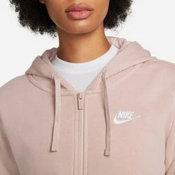 Women's Nike Sportswear Club Fleece Full-Zip Hoodie Pink Oxford/White - DQ5471 601 -Nike Store DQ5471 601 M4