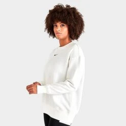 Women's Nike Sportswear Phoenix Fleece Oversized Crewneck Sweatshirt Sail/Black - DQ5733 133 -Nike Store DQ5733 133 M3