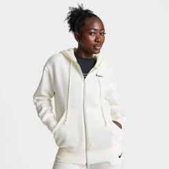 Women's Nike Sportswear Phoenix Fleece Oversized Full-Zip Hoodie Sail/Black - DQ5758 133