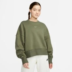 Women's Nike Sportswear Phoenix Fleece Oversized Crewneck Sweatshirt Medium Olive/Sail - DQ5761 222