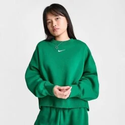 Women's Nike Sportswear Phoenix Fleece Oversized Crewneck Sweatshirt Malachite/Sail - DQ5761 365