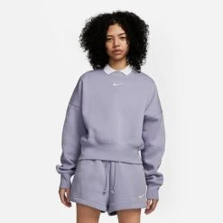 Women's Nike Sportswear Phoenix Fleece Oversized Crewneck Sweatshirt Indigo Haze/Sail - DQ5761 519