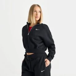 Women's Nike Sportswear Phoenix Fleece Oversized Half-Zip Crop Sweatshirt Black/Sail - DQ5767 010 -Nike Store DQ5767 010 M3