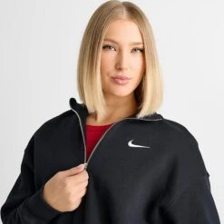 Women's Nike Sportswear Phoenix Fleece Oversized Half-Zip Crop Sweatshirt Black/Sail - DQ5767 010 -Nike Store DQ5767 010 M5