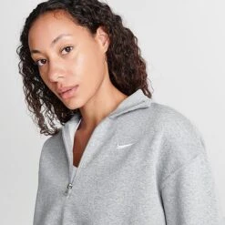 Women's Nike Sportswear Phoenix Fleece Oversized Half-Zip Crop Sweatshirt Dark Grey Heather/Sail - DQ5767 063 -Nike Store DQ5767 063 M5