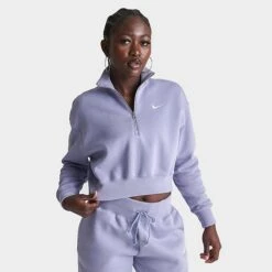 Women's Nike Sportswear Phoenix Fleece Oversized Half-Zip Crop Sweatshirt Indigo Haze - DQ5767 519