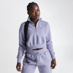 Women's Nike Sportswear Phoenix Fleece Oversized Half-Zip Crop Sweatshirt Indigo Haze - DQ5767 519 -Nike Store DQ5767 519 M3