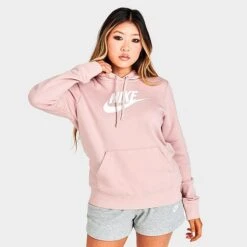 Women's Nike Sportswear Logo Club Fleece Pullover Hoodie Pink Oxford/White - DQ5775 601 -Nike Store DQ5775 601 M3