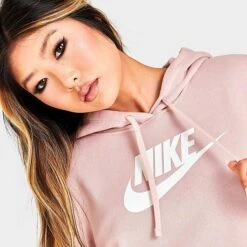 Women's Nike Sportswear Logo Club Fleece Pullover Hoodie Pink Oxford/White - DQ5775 601 -Nike Store DQ5775 601 M5