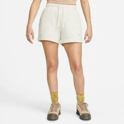 Women's Nike Sportswear Club Fleece Mid-Rise Shorts Oatmeal Heather/White - DQ5802 141