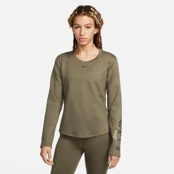 Women's Nike Therma-FIT One Long-Sleeve Graphic T-Shirt Medium Olive/Photon Dust/Black - DQ6178 222