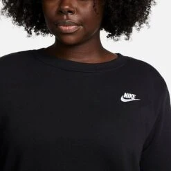 Women's Nike Sportswear Club Fleece Crewneck (Plus Size) Black/White - DV5087 010 -Nike Store DV5087 010 M4
