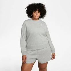 Women's Nike Sportswear Club Fleece Crewneck (Plus Size) Dark Grey Heather/White - DV5087 063