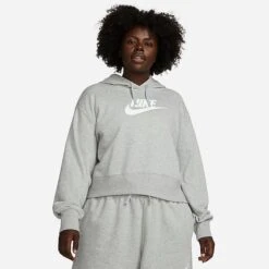 Women's Nike Sportswear Club Fleece Pullover Hoodie (Plus Size) Dark Grey Heather/White - DV5090 063